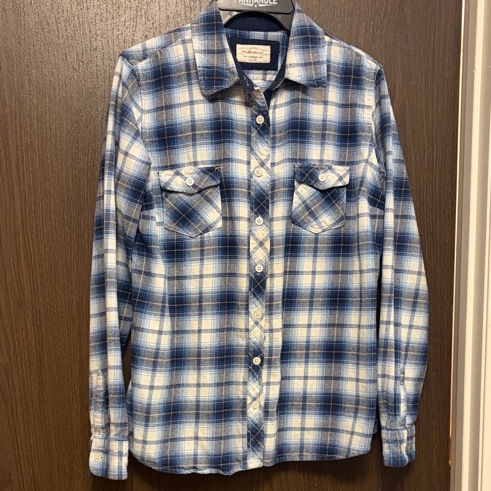Weatherproof Blue and White Plaid Blouse